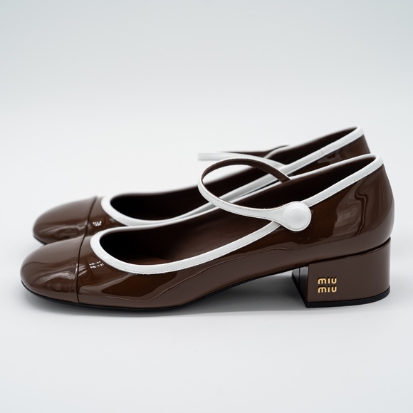 size 39.5eu 9.5 US Miu Miu Two-Tone Patent Leather Mary Jane Pumps Brown - Picture 4 of 12